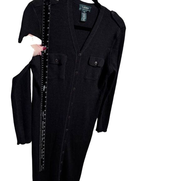 LRL- 100% Merino Wool Charcoal Grey Ribbed Button Front Maxi Dress, Size Medium - Picture 8 of 9